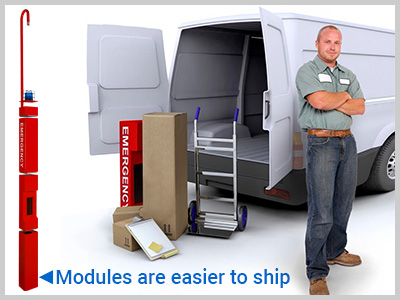 Delivery person outside their van with Aiphone modular tower components, illustrating that Aiphone tower components can be shipped via standard services and do not require expensive trucking methods for delivery.