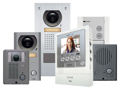 Grouping of affordable video intercom units, a call memory inside unit with color video screen, a standard surface mount video door station, a surface mount vandal resistant door station, a flush mount door station with a ProxPoint card reader, an audio only door station and an audio only inside station.