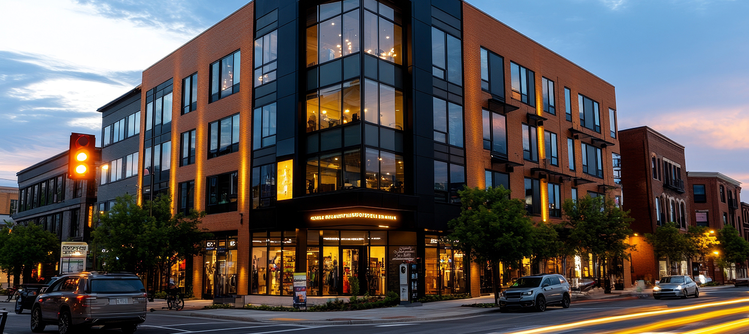 Multi-tenant building at night